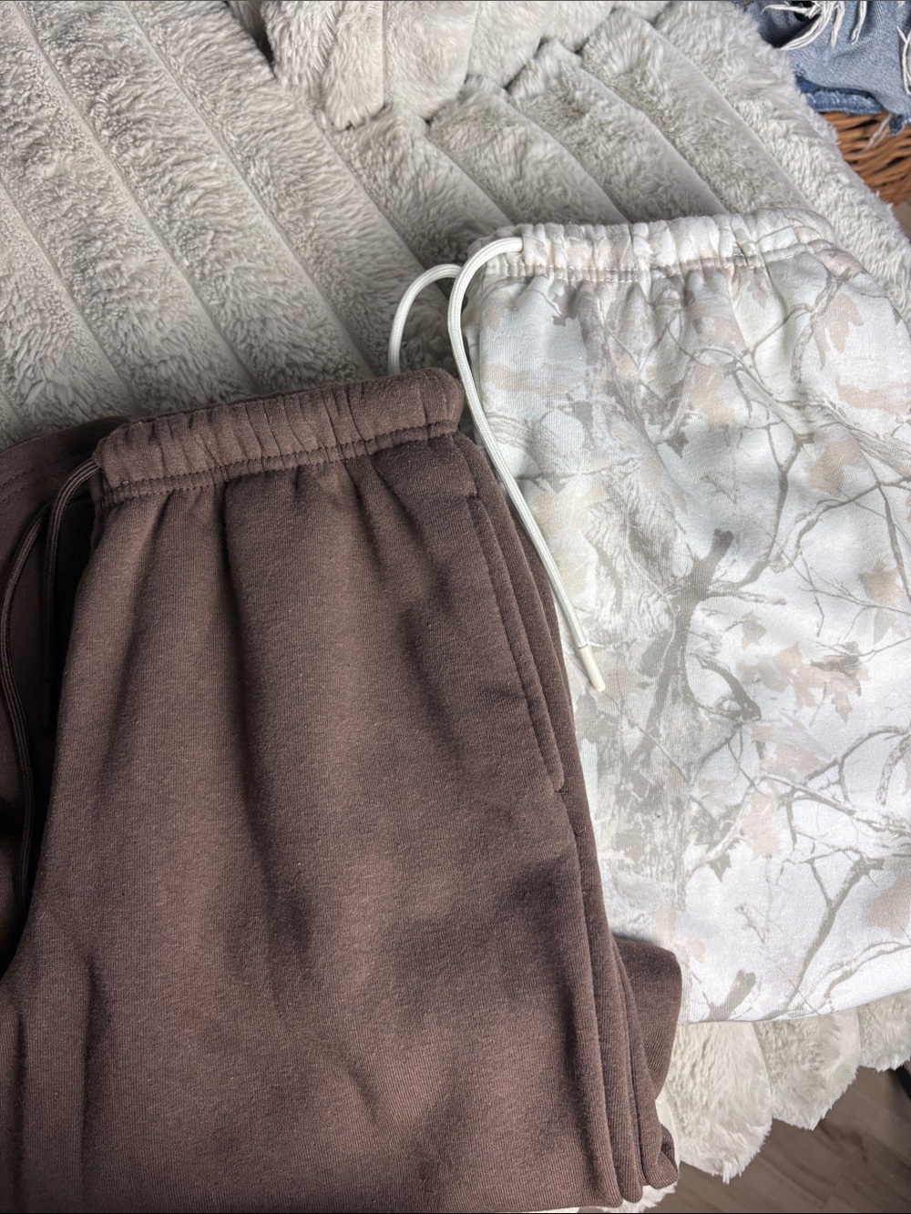 Womens Brown and Cream camo Drawstring Sweatpants flare leg - Picture 2 of 4